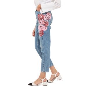 NWT Topshop Painted Peony Print Mom Jeans Size 30